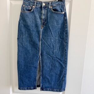 Old Navy Dark Blue Denim Midi Skirt with Front Slit